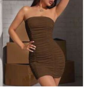 Elegant Brown Strapless Dress